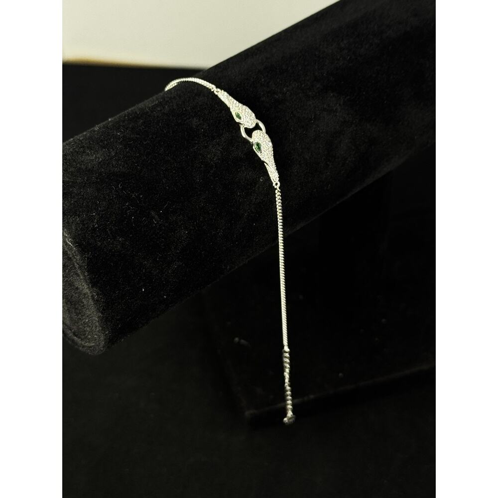 Pulsera Finita Con diseño De 2 Serpientes Con Ojos Color Verde Silver 925 8 Inch - Picture 3 of 3